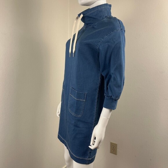 Madewell Women Size XXS Denim Sweatshirt Tunic Shift Mini Dress Funnel Neck Mod - Picture 11 of 13